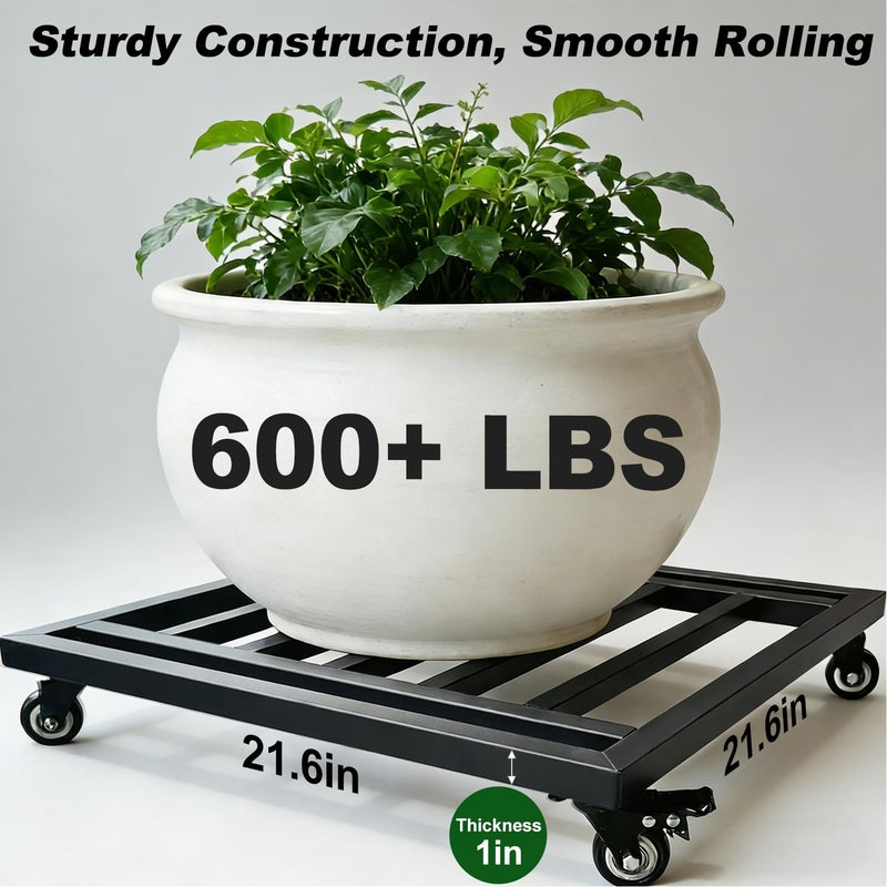 Hongsane 22" Plant Caddy with Wheels Heavy Duty,600Lbs Large Metal Plant Dolly,Rolling Square Plant Stand with Industrial Casters,Rust-Proof Plant Rollers for Large Planters,Pots,1 Pack - Image 2