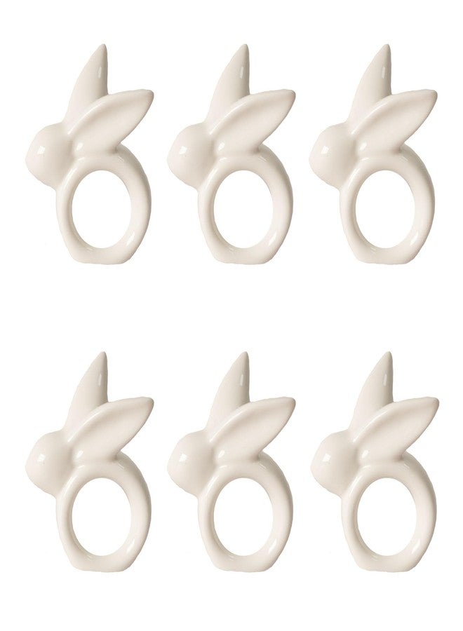 Utalek Easter Bunny Napkin Rings Set of 6, Porcelain Rabbit Napkin Ring Holders, White Bunny Napkin Rings for Easter, Spring Party, Banquet, Dinner, Wedding Table Decor - Image 1