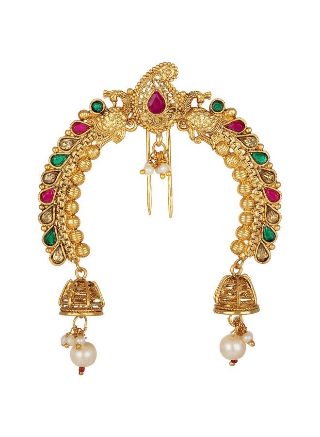 Peora Traditional Ethnic Gold Plated Juda Pins With Pearl Jhumki Drops Maharashtrian Wear Bridal Hair Accessories for Girls and Women, 1 Count - Image 1