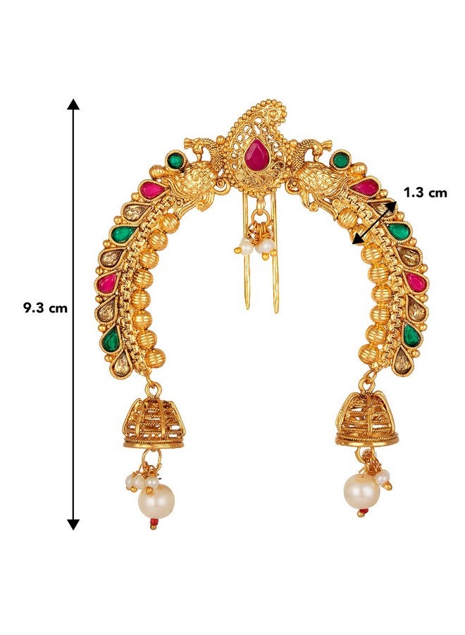Peora Traditional Ethnic Gold Plated Juda Pins With Pearl Jhumki Drops Maharashtrian Wear Bridal Hair Accessories for Girls and Women, 1 Count - Image 4