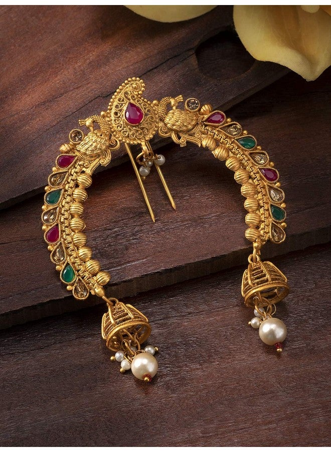 Peora Traditional Ethnic Gold Plated Juda Pins With Pearl Jhumki Drops Maharashtrian Wear Bridal Hair Accessories for Girls and Women, 1 Count - Image 3