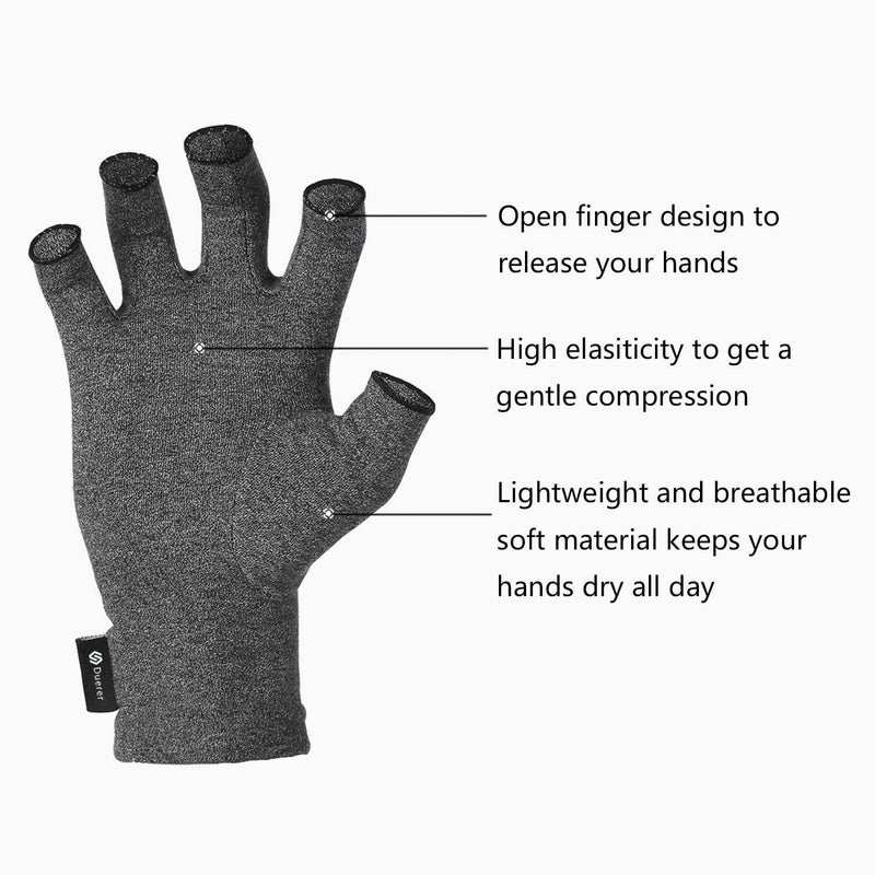 Duerer Arthritis Compression Gloves Women Men for RSI, Carpal Tunnel, Rheumatiod, Tendonitis, Fingerless Gloves for Computer Typing and Dailywork (Gray, M) - Image 2