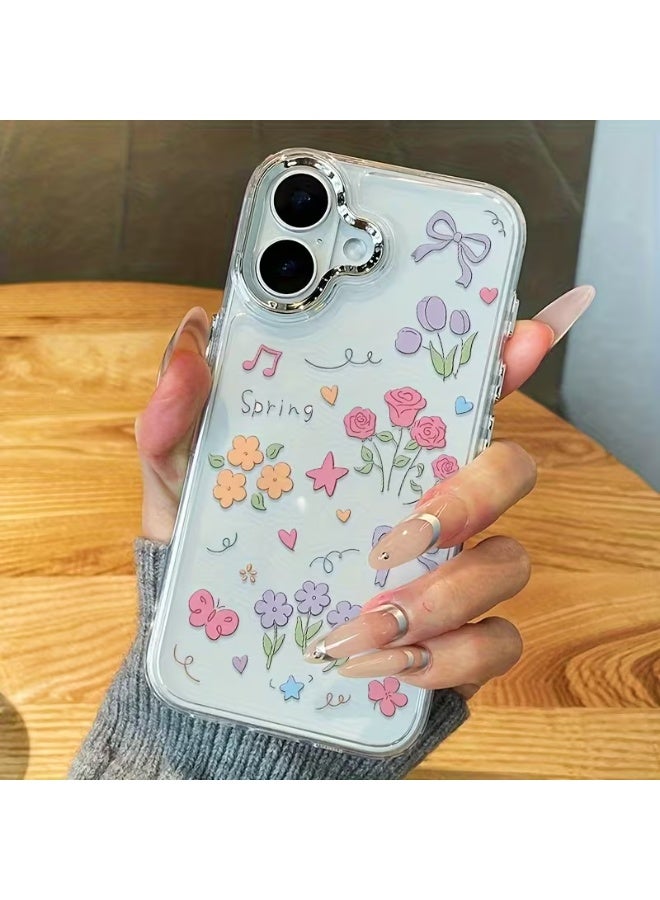 Temu A transparent iPhone case with a vibrant floral design, the original shockproof clear protective case against bumps and scratches, compatible with iPhone 17.