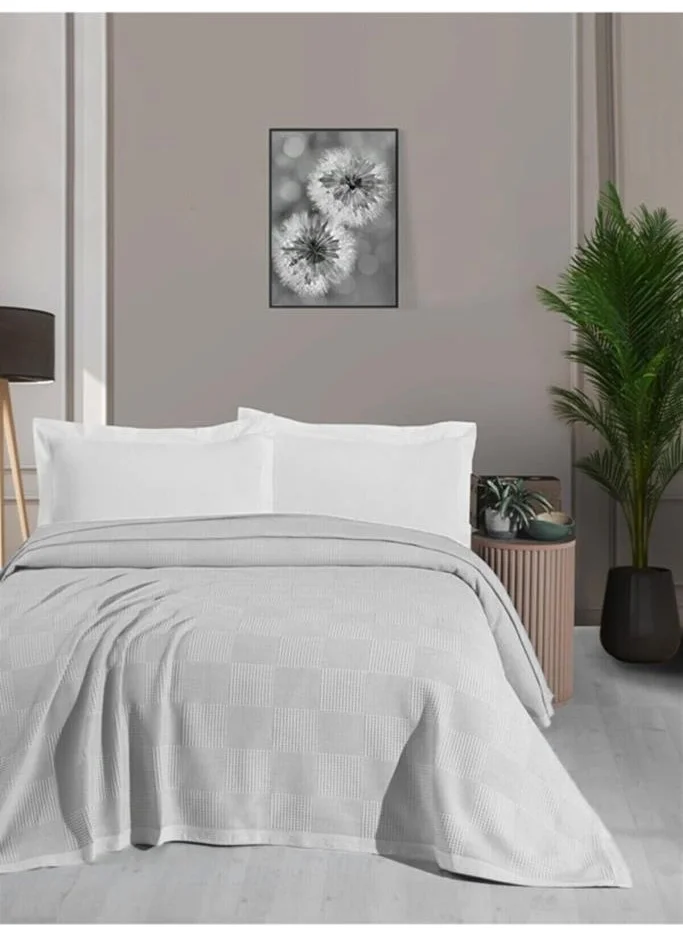 Mulberry Waffle Patterned Blanket, 100% Cotton, Thick Yarn, Soft, Double 220*240-WHITE