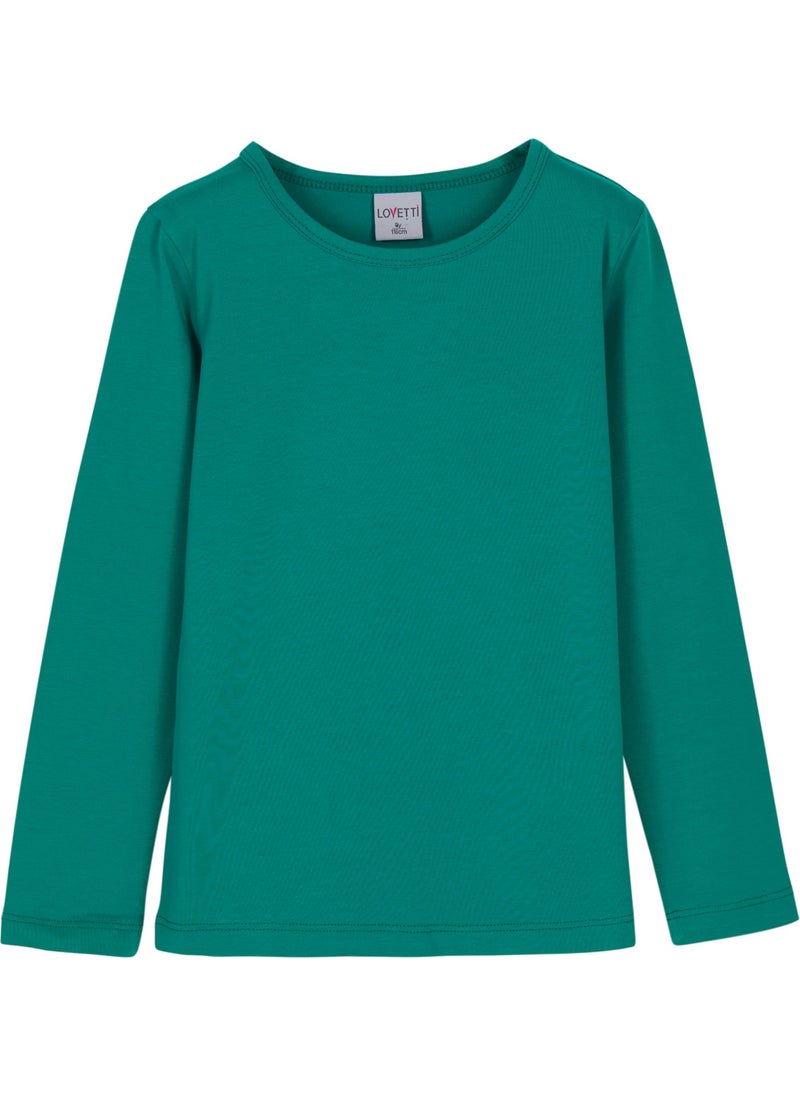 Lovetti - Dark Green Basic Seasonal Lycra Long Sleeve Girls T-Shirt - Image 1
