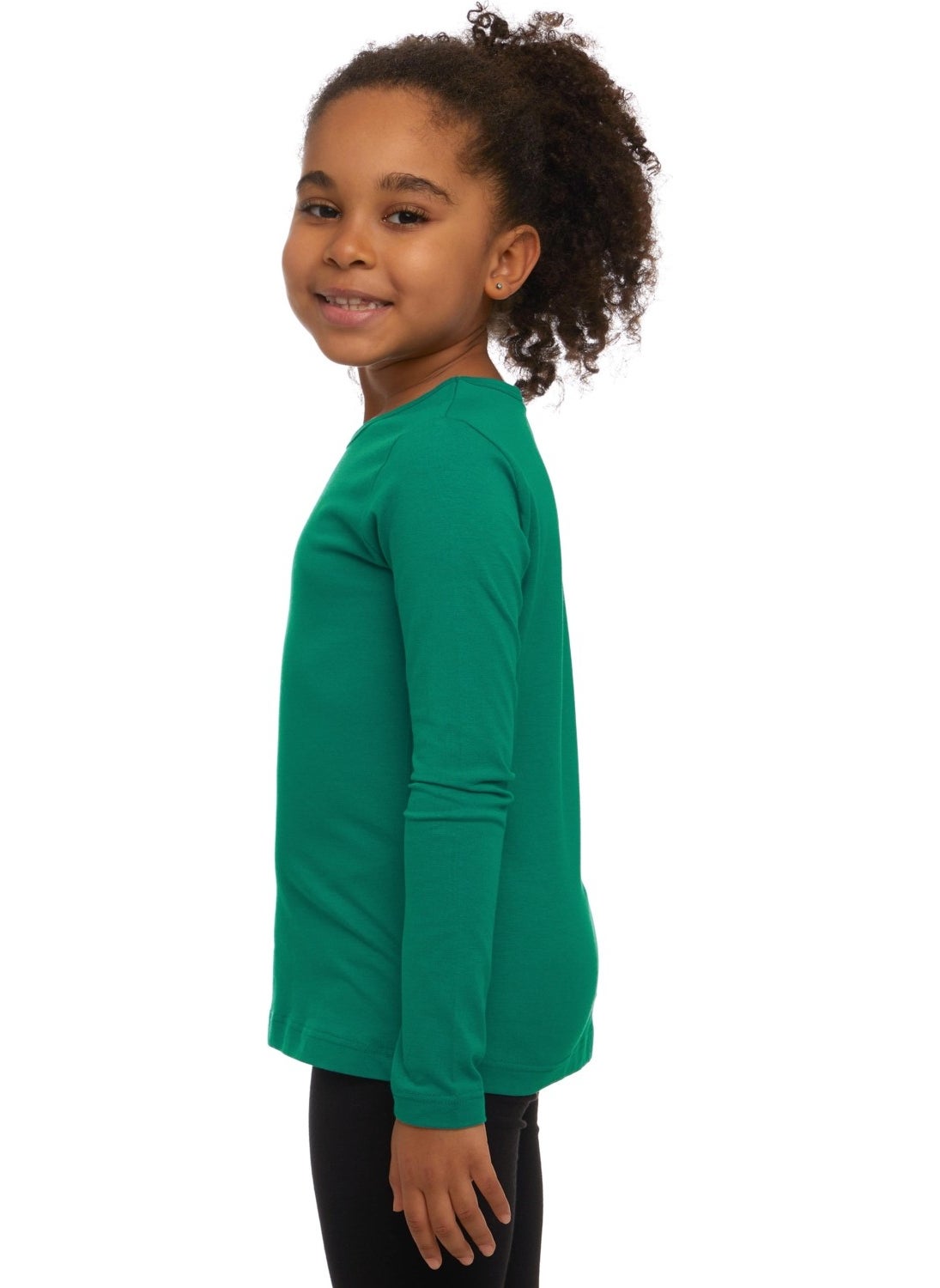 Lovetti - Dark Green Basic Seasonal Lycra Long Sleeve Girls T-Shirt - Image 1