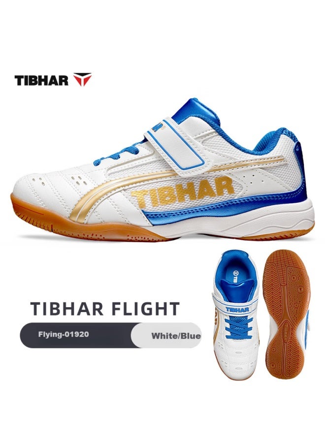 Tibhar Kids Table Tennis Shoes Non-slip Durable Training Breathable Rubber Sole Sports Shoes 01920 White Blue Size 31