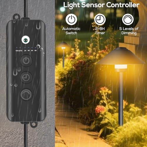 Banord 4 Pack Dusk to Dawn Outdoor Pathway Lights，Dimmable LED Landscape Path Lights, Timer & Memory Function, IP65 Waterproof Wired Low Voltage Landscape Lighting with Transformer - Image 4