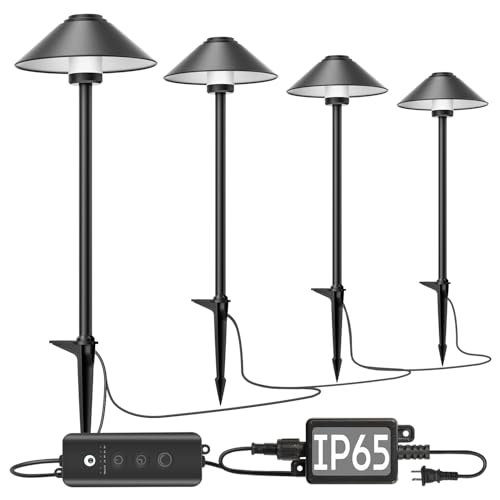 Banord 4 Pack Dusk to Dawn Outdoor Pathway Lights，Dimmable LED Landscape Path Lights, Timer & Memory Function, IP65 Waterproof Wired Low Voltage Landscape Lighting with Transformer - Image 1