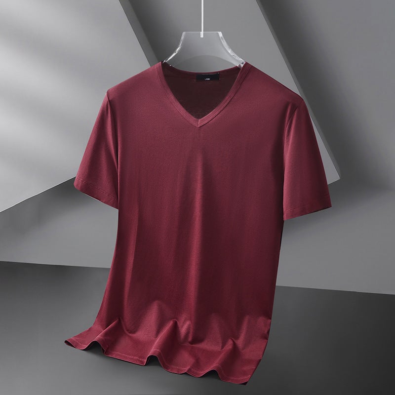 Modal Ice Silk Short-Sleeved T-Shirt For Men Summer Thin V Neck Pure Black Pure Color New Quick-Drying Half-Sleeved T-Shirt Youth - Image 1