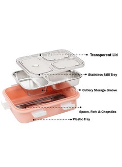 PRIME DEALS Lunch Box Sealed Leakage Proof Stainless Steel Lunch Box with Fork,Chopstick & Spoon Lid Office Food Container 3 Compartment for School Kids and Adults, 750ml (3 Compartment, Pink) - pzsku/Z9F05F8C493CE9294A6ABZ/45/_/1738306224/53d1ce94-94c4-450d-99fb-e7baa5cf45ae