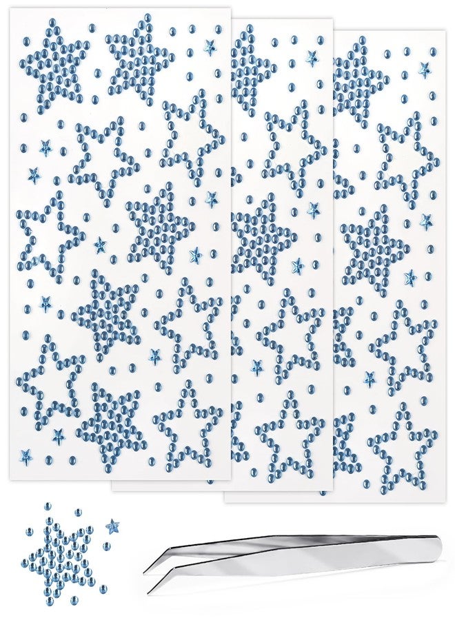 Jacnkb 3Sheets Star Gem Stickers Jewels for Crafts, Face Makeup - Self Adhesive Rhinestone Jewel Stickers, Stick on Gems Rhinestones for Crafts, Craft Supplies for Kids (11.Light Blue satr) - Image 1