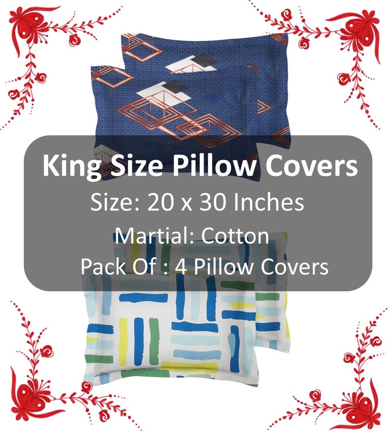 VAS COLLECTIONS® 105 TC Premium Cotton King Size Printed Design Pillow Cover - 20"x30" Inches, Set of 4 Pieces, Multicoloured, - Image 3