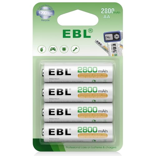 EBL AA Rechargeable Batteries,1.2V NiMH Double A Battery 2800mAh High Capacity Pre-Charged Long Lasting - 4 Pack - Image 1