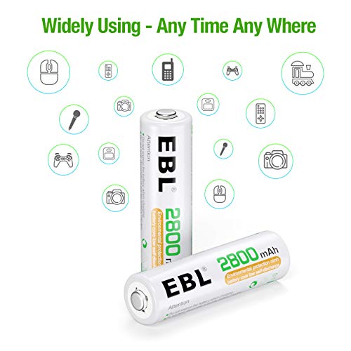 EBL AA Rechargeable Batteries,1.2V NiMH Double A Battery 2800mAh High Capacity Pre-Charged Long Lasting - 4 Pack - Image 4