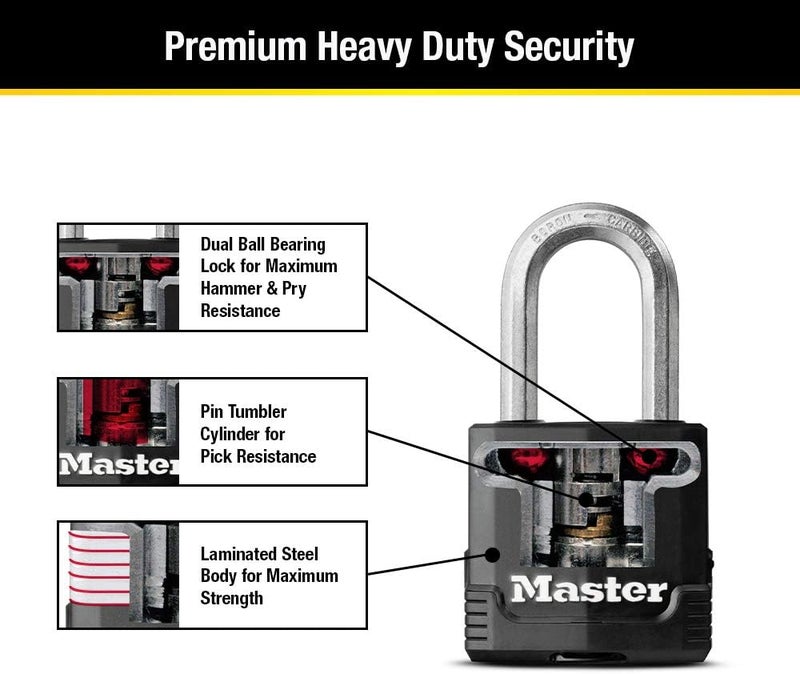 Master Lock Magnum Heavy Duty Outdoor Padlock with Key - 2 Pack Keyed-Alike, Covered, M115XTLF - Image 5