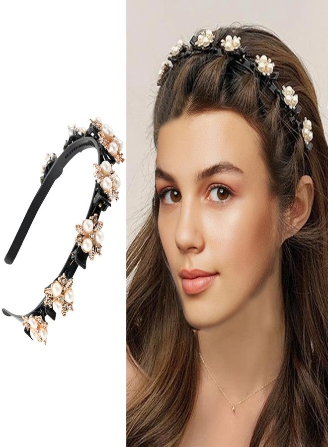 HLTOO 9PCS Rhinestone Braided Hair Clips, Sparkling Crystal Pearls Hair Barrettes, Pearl Headband with Clips, for Women and Girls Hair Styling Accessories - Image 3