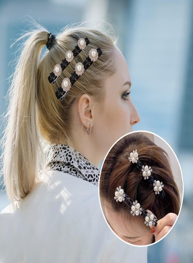 HLTOO 9PCS Rhinestone Braided Hair Clips, Sparkling Crystal Pearls Hair Barrettes, Pearl Headband with Clips, for Women and Girls Hair Styling Accessories - Image 4