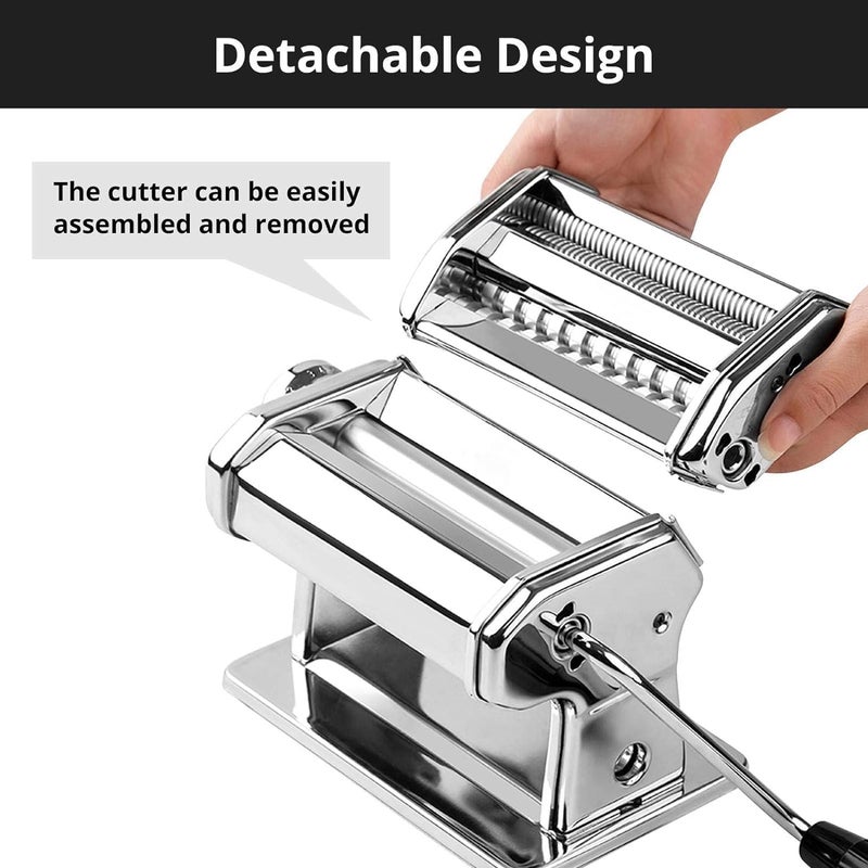 METLUCK Pasta Maker, Stainless Steel Pasta Machine Manual Roller Pasta Maker with 9 Thickness Settings for Spaghetti Linguine Fettuccine Lasagne, Includes Dough Cutter & Hand Crank - Image 5