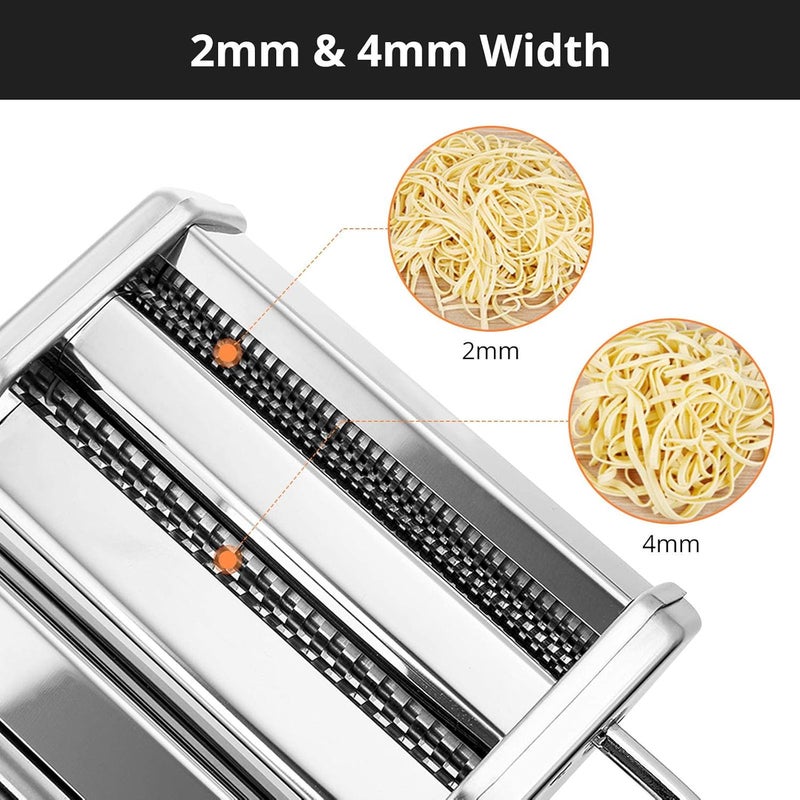 METLUCK Pasta Maker, Stainless Steel Pasta Machine Manual Roller Pasta Maker with 9 Thickness Settings for Spaghetti Linguine Fettuccine Lasagne, Includes Dough Cutter & Hand Crank - Image 4