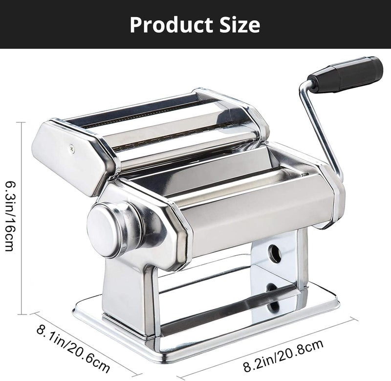 METLUCK Pasta Maker, Stainless Steel Pasta Machine Manual Roller Pasta Maker with 9 Thickness Settings for Spaghetti Linguine Fettuccine Lasagne, Includes Dough Cutter & Hand Crank - Image 2