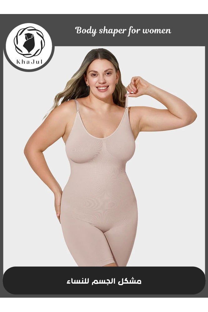 خاجول طقم ملابس رياضية نسائية بدون درزات لتشكيل الجسم بخصر عالٍ وشورت رياضي وحمالة صدر رياضية ومجموعات ملابس رياضية لتمارين اليوجا (بيج) - Image 1