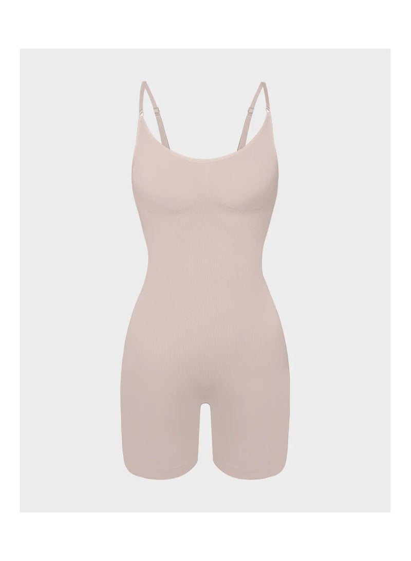 خاجول طقم ملابس رياضية نسائية بدون درزات لتشكيل الجسم بخصر عالٍ وشورت رياضي وحمالة صدر رياضية ومجموعات ملابس رياضية لتمارين اليوجا (بيج) - Image 4