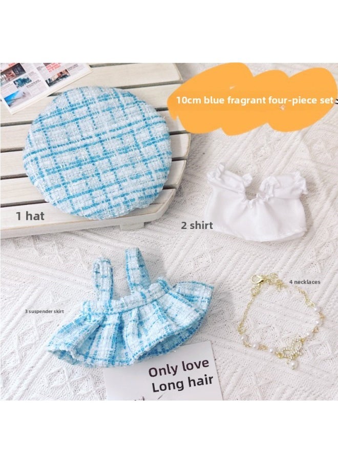 Only Clothes] Labubu Doll Clothes 17cm Heart Vinyl Face Pull Cloth Baby Clothes Change To Replace-Specifications:10cm-Color:10cm Blue Fragrance Two-piece Set  - Image 1