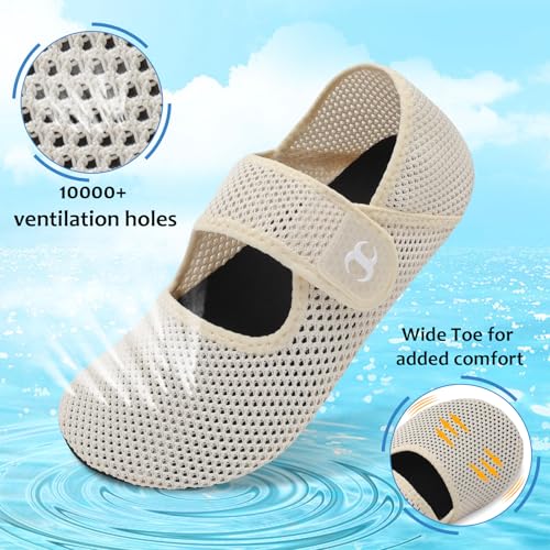 Scurtain Women's Summer Sandals White Shower Shoes Beach Swim Water Shoes Pool Swimming Aqua Shoes Wide Width Barefoot Sandals Rubber Slip On Slids Size 6.5-7.5 - Image 3