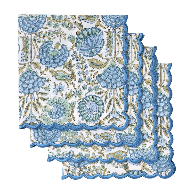 Ridhi Hand Block Print Asparagus Green 18" x 18" (Set of 4) Embroidery Table Napkins Reusable Cotton Dinner Napkins for Weddings, Parties, Everyday Dining Gift for Spring, Easter, Valentine - Image 1