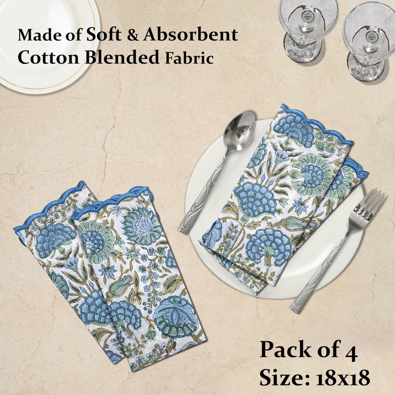 Ridhi Hand Block Print Asparagus Green 18" x 18" (Set of 4) Embroidery Table Napkins Reusable Cotton Dinner Napkins for Weddings, Parties, Everyday Dining Gift for Spring, Easter, Valentine - Image 2