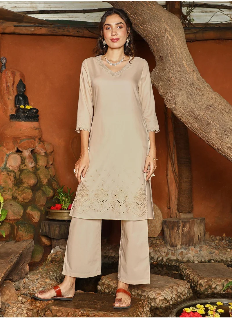 QISSA Women's Buff Beige Irani Kurta Set