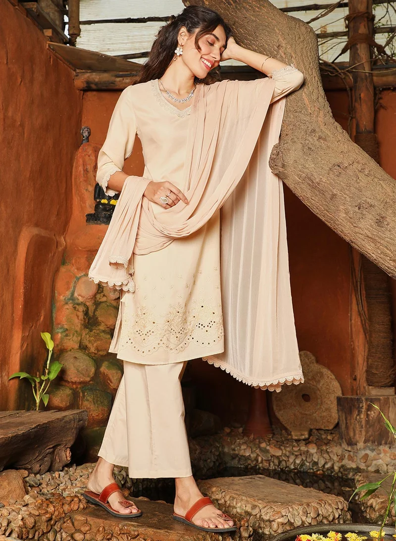 QISSA Women's Buff Beige Irani Kurta Set