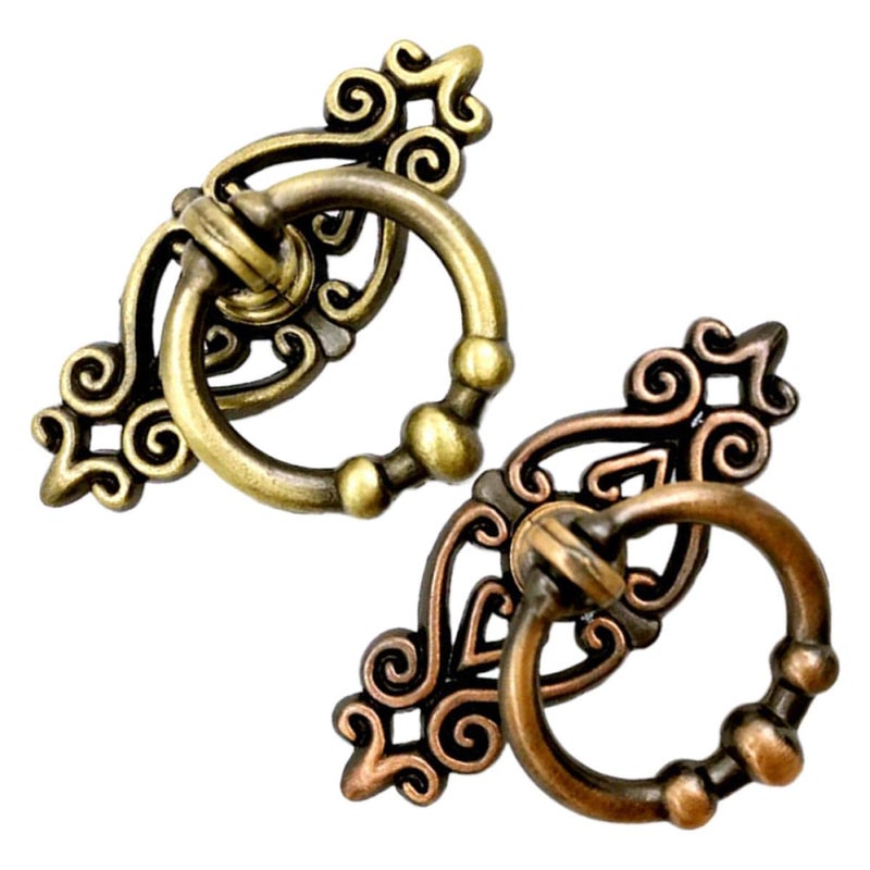 Green Bronze Zinc Alloy Vintage Drawer Pull Handles 2pcs European Style Ring Knobs - Image 2