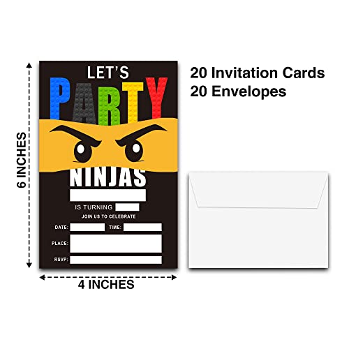 DETIHO 4" x 6" Ninjas Theme Birthday Party Invitation Cards With Envelopes - Let's Party - Boys, Girls Birthday Celebration - 20 Sets - D22 - Image 2