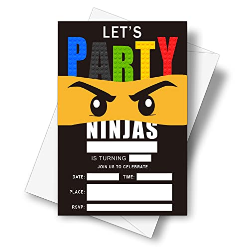 DETIHO 4" x 6" Ninjas Theme Birthday Party Invitation Cards With Envelopes - Let's Party - Boys, Girls Birthday Celebration - 20 Sets - D22 - Image 1