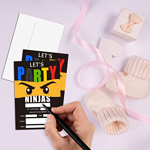 DETIHO 4" x 6" Ninjas Theme Birthday Party Invitation Cards With Envelopes - Let's Party - Boys, Girls Birthday Celebration - 20 Sets - D22 - Image 3