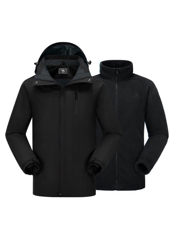 CAMEL CROWN Men's 3 in 1 Ski Snow Jacket Waterproof Winter Snow Coat Windproof Warm Fleece Lining Hiking Rain Jacket Hooded, Black, L - Image 1