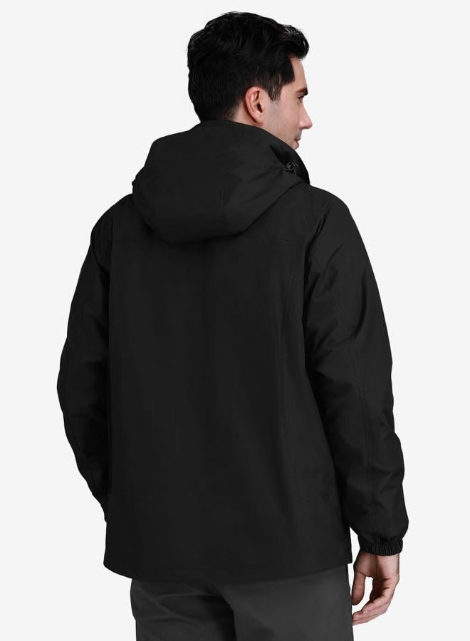 CAMEL CROWN Men's 3 in 1 Ski Snow Jacket Waterproof Winter Snow Coat Windproof Warm Fleece Lining Hiking Rain Jacket Hooded, Black, L - Image 2