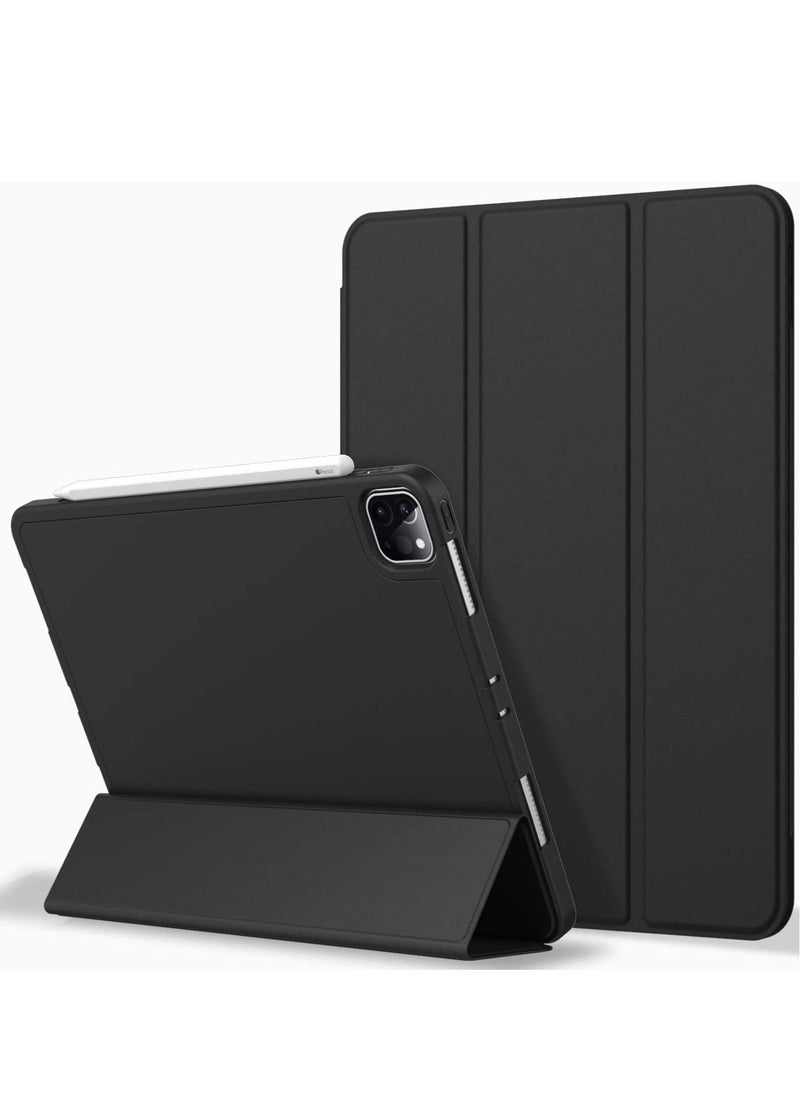 عام iPad Pro 12.9 Case 2020 with Pencil Holder (4th Generation), Premium Protective Case Cover with Soft TPU Back and Auto Sleep/Wake Feature for 2020/2018 iPad Pro 12.9 (Black) - Image 1