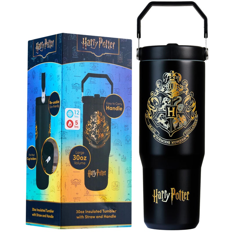 Get Trend Harry Potter Tumbler With Straw 30Oz Kids Teens Insulated Cup With Lid Handle Travel Mug Cups With Lids For School Sports Gifts For Kids (Black Harry Potter) - Image 1