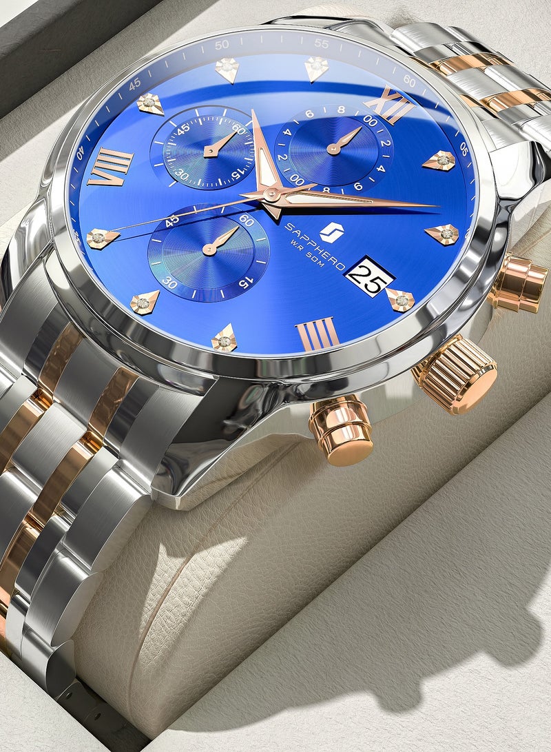 Sapphero ساعات يد رجالية سابفيرو مقاومة للماء  متر بحركة عقارب مع تاريخ هدية أنيقة للرجال - Image 3