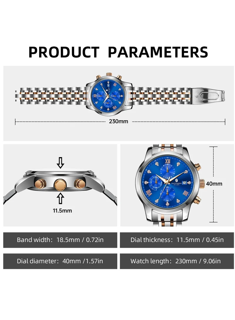 Sapphero SO2209 sliver gold SAPPHERO Men's Wrist Watches 50M Waterproof Analog Movement with Date Elegant Mens Gift for Men | Best Price UAE