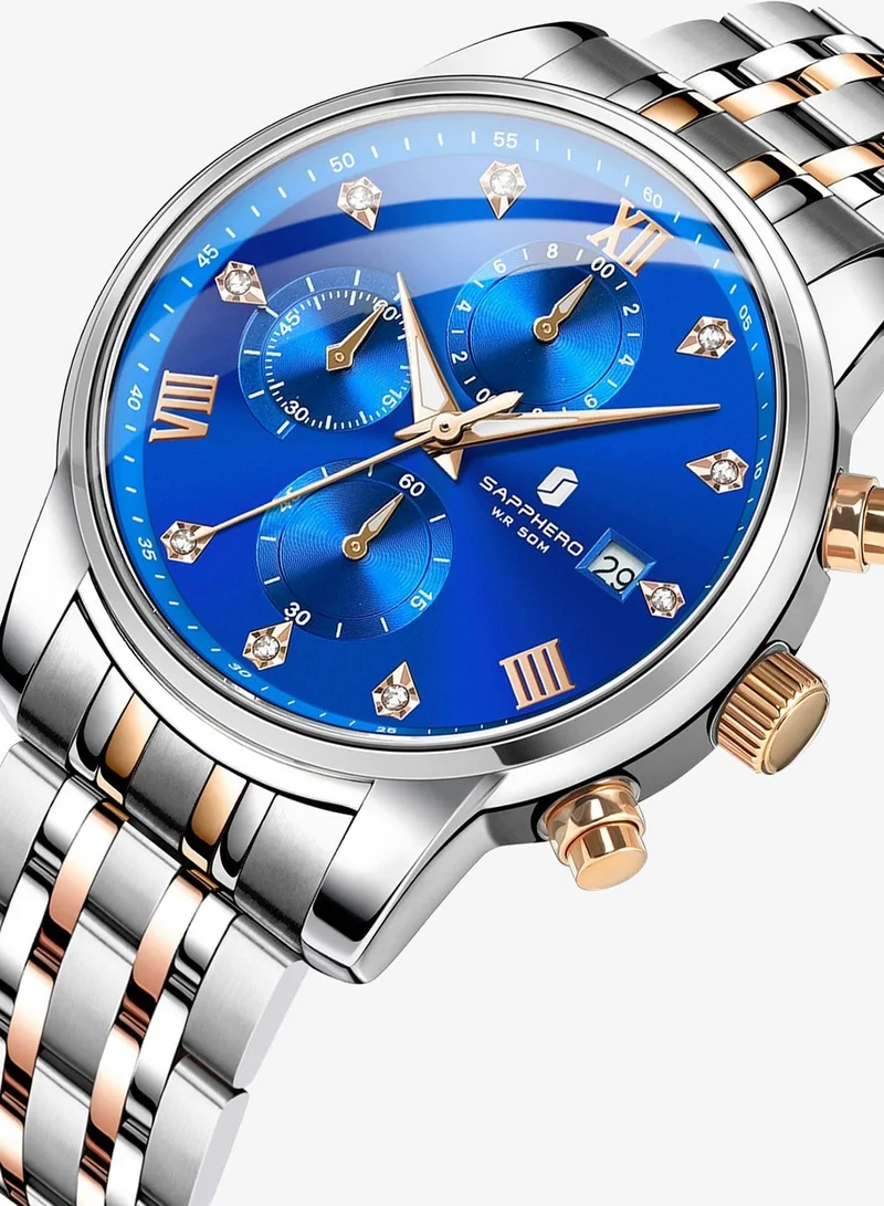 Sapphero SO2209 sliver gold SAPPHERO Men's Wrist Watches 50M Waterproof Analog Movement with Date Elegant Mens Gift for Men | Best Price UAE