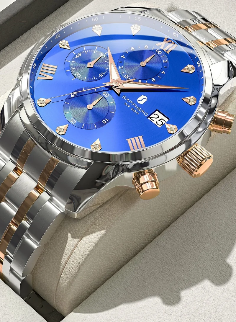 Sapphero SO2209 sliver gold SAPPHERO Men's Wrist Watches 50M Waterproof Analog Movement with Date Elegant Mens Gift for Men | Best Price UAE