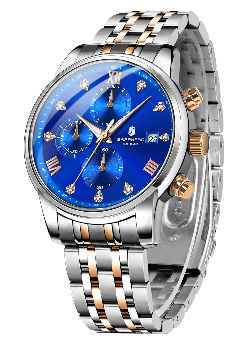 Sapphero SO2209 sliver gold SAPPHERO Men's Wrist Watches 50M Waterproof Analog Movement with Date Elegant Mens Gift for Men | Best Price UAE