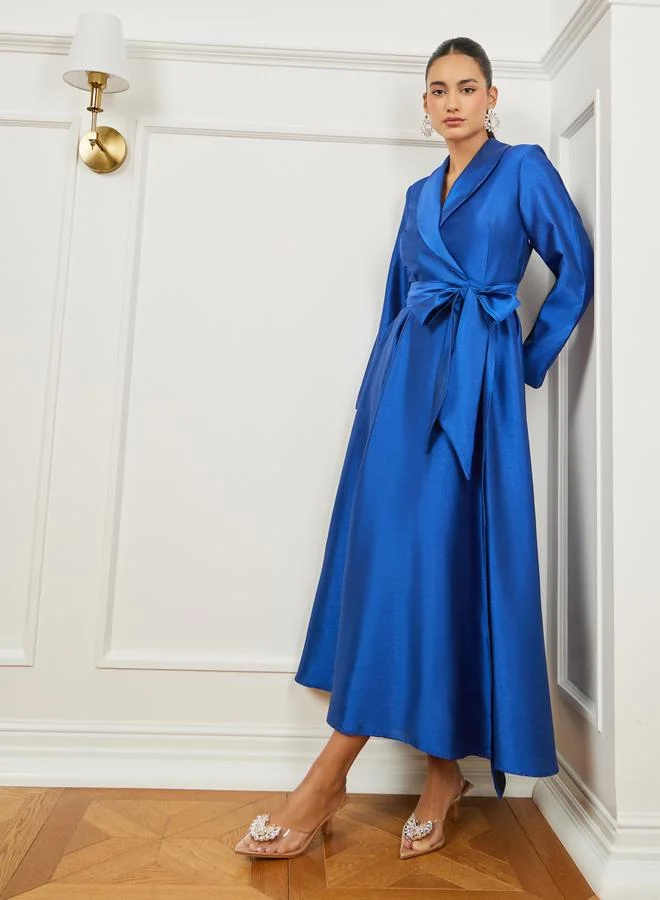 Styli  Blue Tie-Up Waist Blazer Maxi Dress for Women | Best Price UAE
