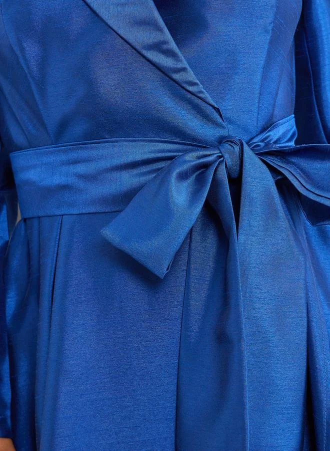 Styli  Blue Tie-Up Waist Blazer Maxi Dress for Women | Best Price UAE