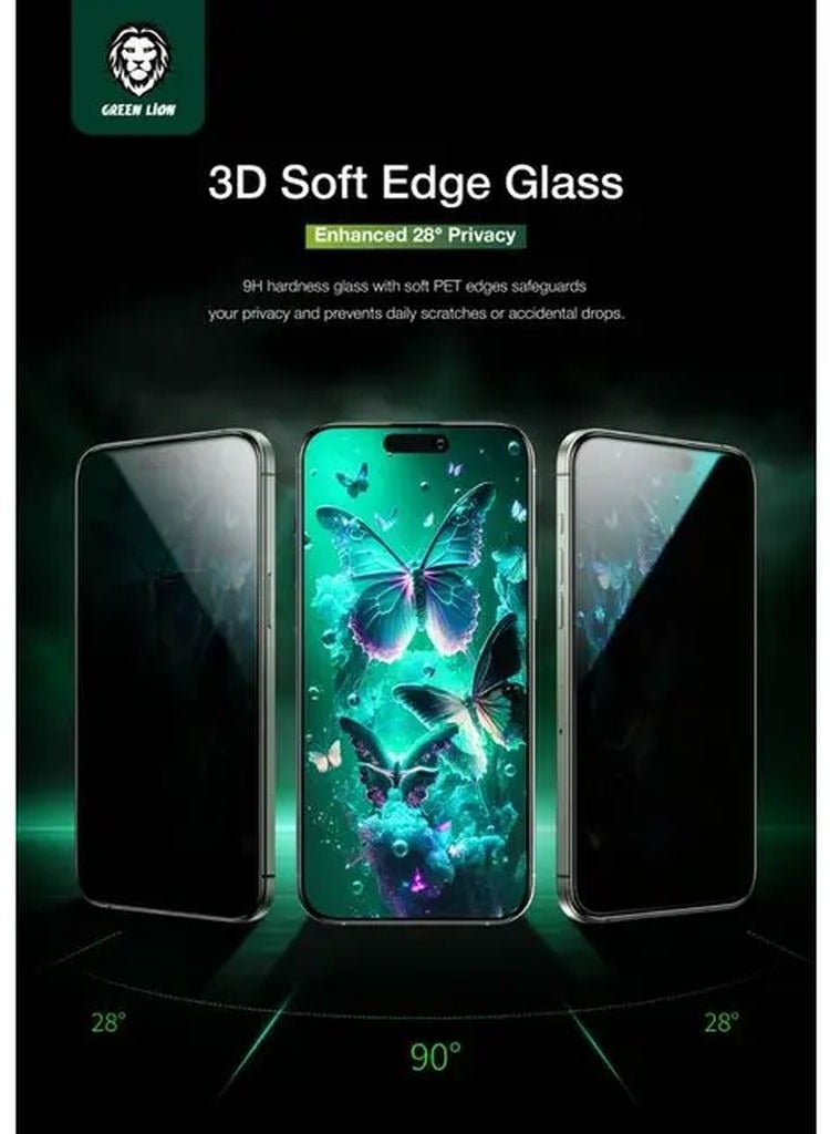 GREEN LION iPhone 16 Pro 4 in 1 Defender Pack Privacy / 3D Soft Edge Privacy Glass Protection / Anti Shock Case / Camera Lens Film / HD Nano Back Film - Image 2
