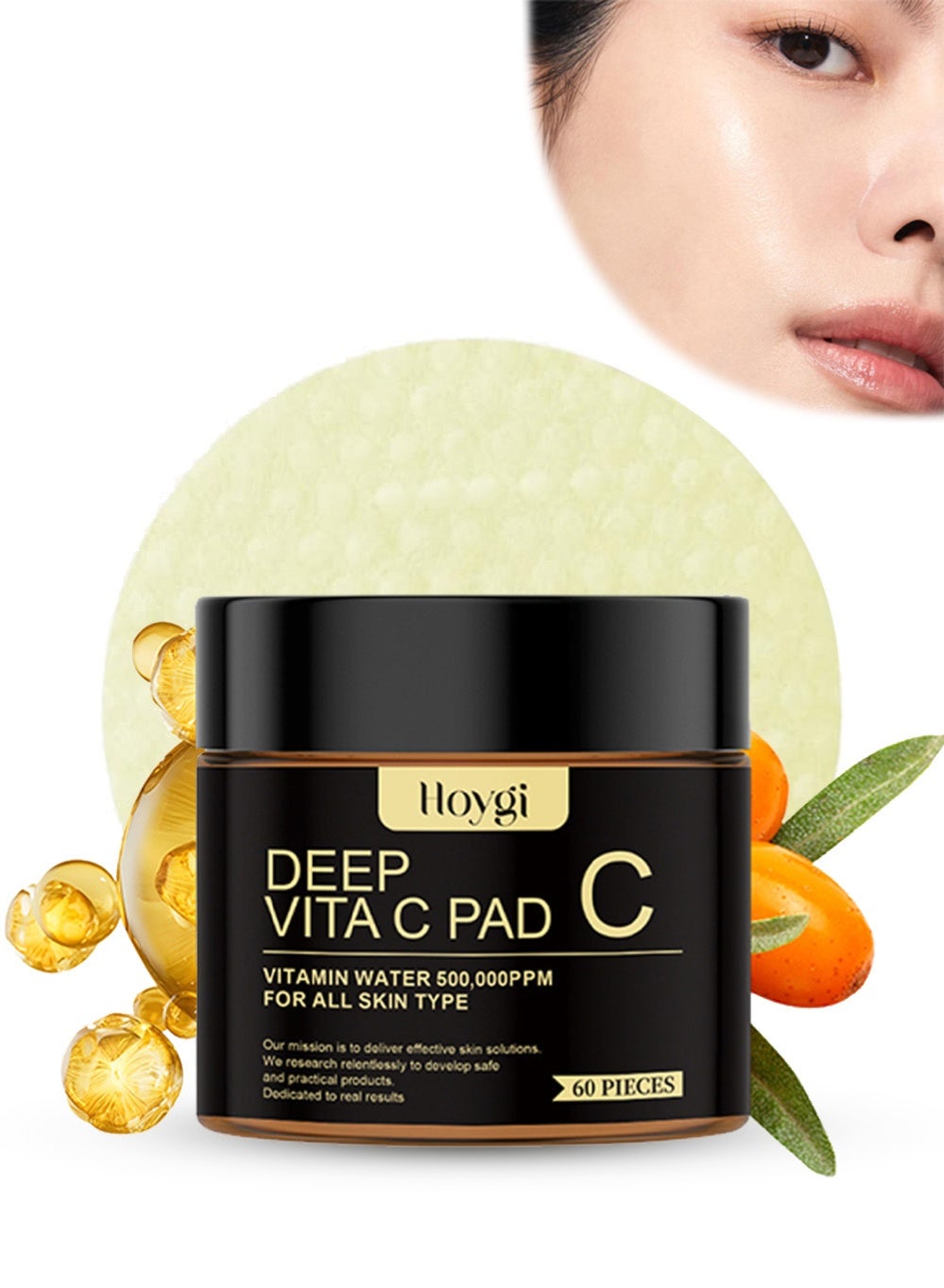 Vitamin C Pads with Sea Buckthorn Extract - Hydrating Brightening Facial Toner Pads for Glowing Skin, Gentle Exfoliating & Moisturizing, 60 Count